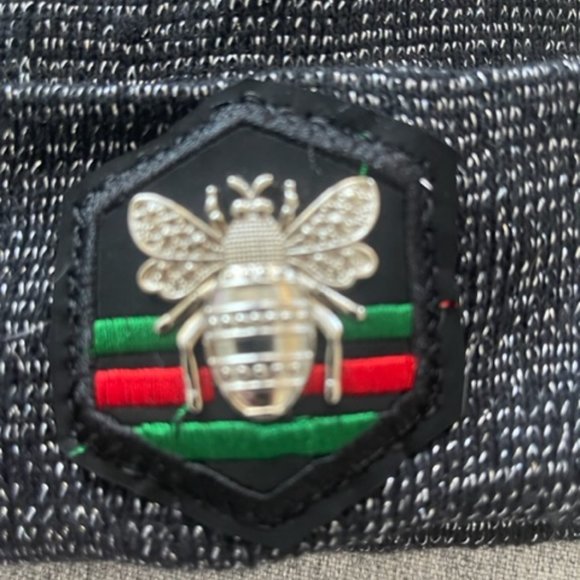 Sparkly Black Beanie with Fleece Lining and Bee Patch - Picture 2 of 2